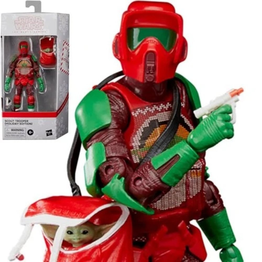 Star Wars The Black Series Scout Trooper (Holiday Edition) and Grogu 6" scale